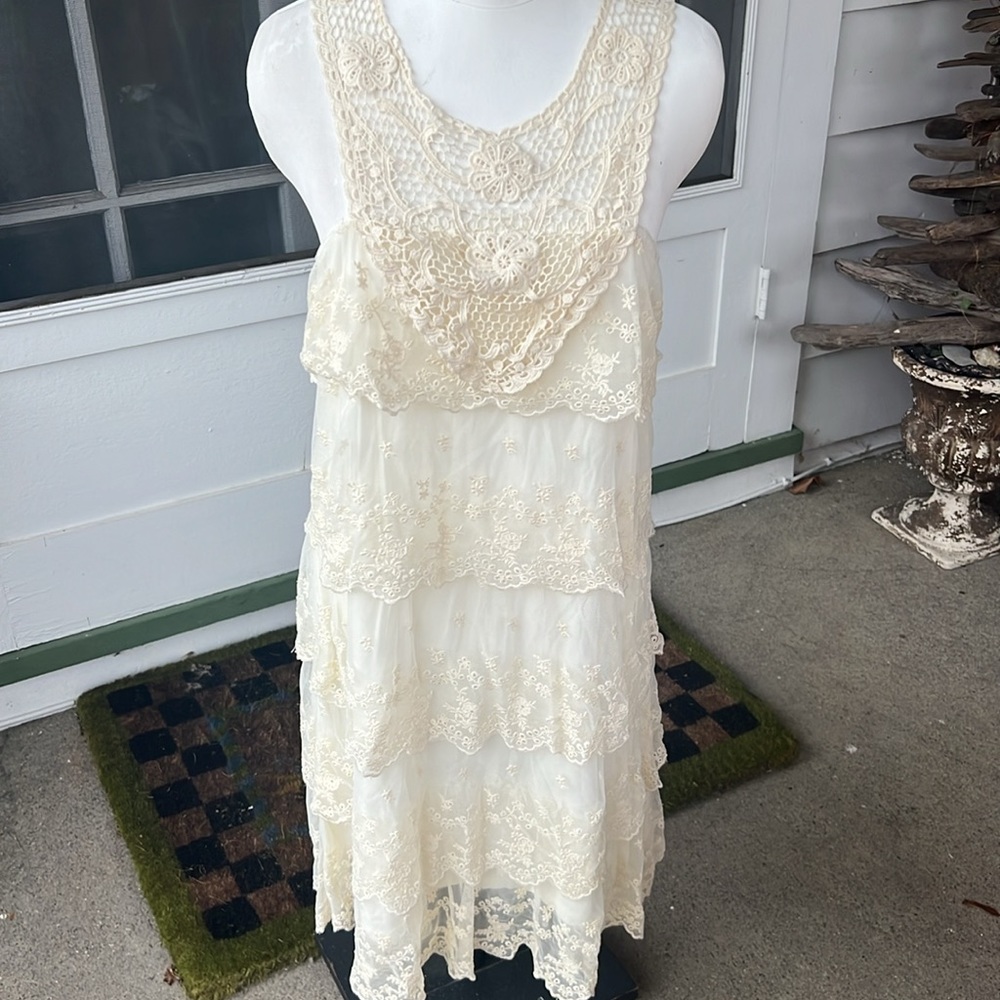 Rancho Estancia Cream Lace and Crochet Tank Dress Women's Size Large